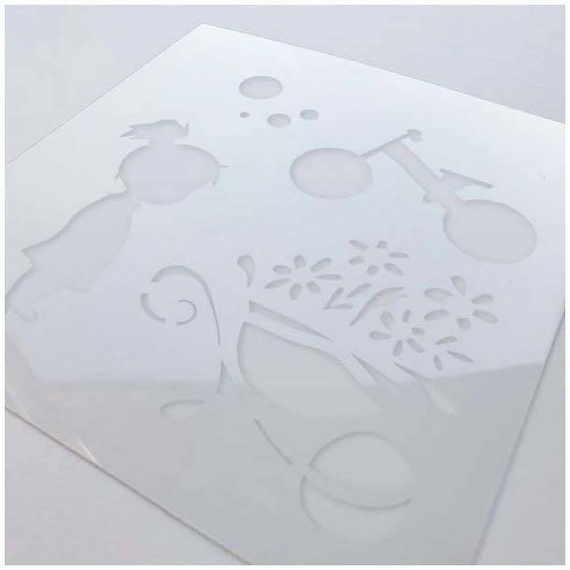 ITD Mixed Media Schablone STENCIL für Decoupage Scrapbooking 16x16, ST0010 Mädchen Karren