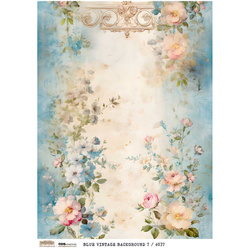 Reispapier Decoupage Bastelpapier A4 - Scraplove - Blue Vintage Background 7 - Blumen