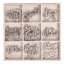 DPCRAFT Dekorpappe Die Cut Chipboard Dekoration Ornament 45 Stk., Inschrift