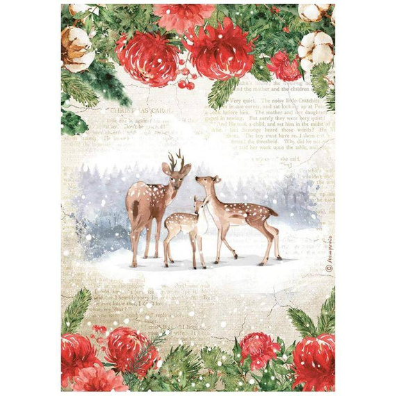 STAMPERIA A4 Reispapier Decoupage Bastelpapier, Romantic Home Hirsch