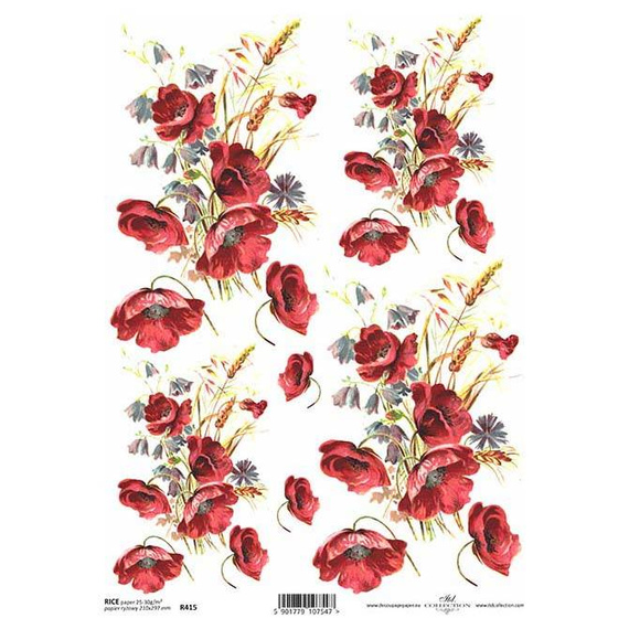 ITD Reispapier Decoupage Bastelpapier, Mohnblumen R0415