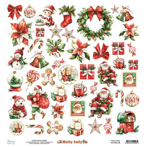 Emementpapier für Scrapbooking 30x30 - Mintay - Holly Jolly