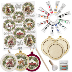 Weihnachts-Decoupage-Starter-Set Kugeln mit Spielzeugen in Winterkränzen
