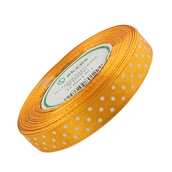 Satinband mit Punkten 12 mm - Hellgold - 22 lfm