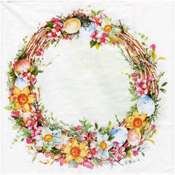 SERVIETTEN 1 Stück Motivservietten Decoupage Napkin 33x33cm, Happy Easter Wreath