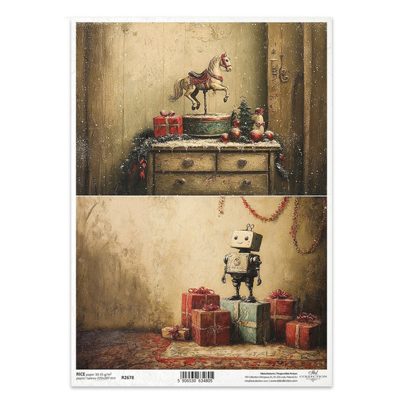 Reispapier für Decoupage A4 - Retro-Pferd, Roboter, Weihnachten - R2678 - Itd Collection 