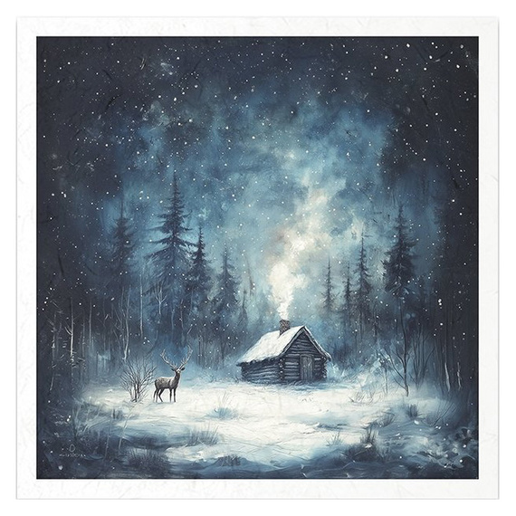 Reispapier-Set - Nachtlandschaft, Winter, Eule, Haus, Sterne - RSM179 - Itd Collection