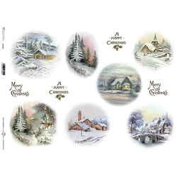 ITD Reispapier Decoupage Bastelpapier Serviettentechnik-R140L - A3, Weihnachten, Winteransichten