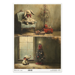 Reispapier für Decoupage A3 - Retro-Hase, Elefant, Weihnachtsbaum - R1520L - Itd Collection