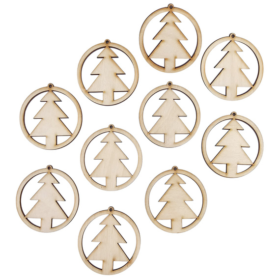 Holzkugel Anhänger Dekoration 6 cm Dekor - mit Weihnachtsbaum