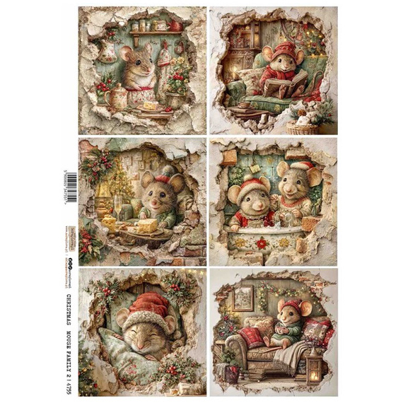 Reispapier A4 - ScrapLove - Christmas Mouse Family 2 - Weihnachtsmaus Familie