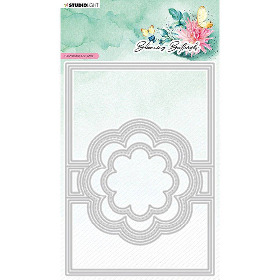 STUDIO LIGHT - Stanzform Präge Stanzschablone Cutting Die, Flower zigzag card Blooming Butterfly Kartenbasis mit Blume