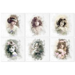 Reispapier-Set, retro vintage, Mädchen - ITD 6tlg 