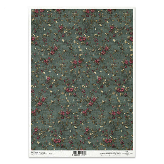Reispapier für Decoupage A4 - Blumentapetenmotiv, Tapetenhintergrund - R2713 - Itd Collection