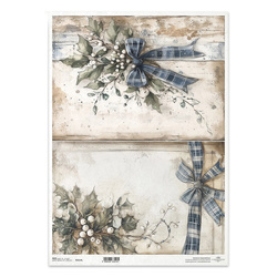Reispapier für Decoupage A3 - Blumenstrauß Mistel Stechpalme Schleife - R1514L - Itd Collection