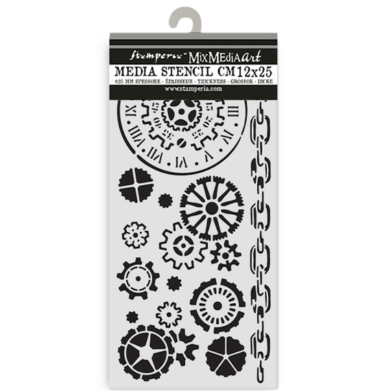 Schablone mix media 3D 12x25cm - Voyages Fantastique Mechanismen - Stamperia