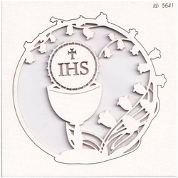 SCRAPINIEC Dekorpappe Die Cut Chipboard, Lilly of the valley - round frame with goblet