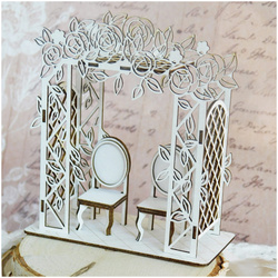 KREATYWNA PRACOWNIA Dekorpappe Die Cut Chipboard Dekoration, 3D Pergola mit Stühlen