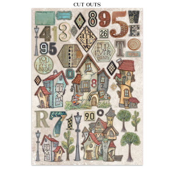 Set aus Junk Journal-Papieren, Aufklebern und Elementen - Furry Friends - Stamperia 