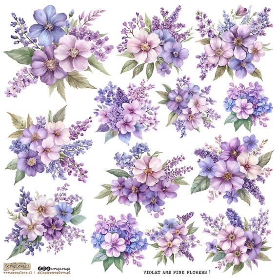 AUFKLEBER ScrapLove Dekor Stickers - Violet and Pink Flowers 1