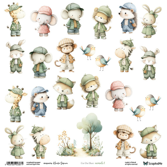 Scrapbooking-Papier - ScrapAndMe - Animals 1 - Motivbogen - 30x30 cm