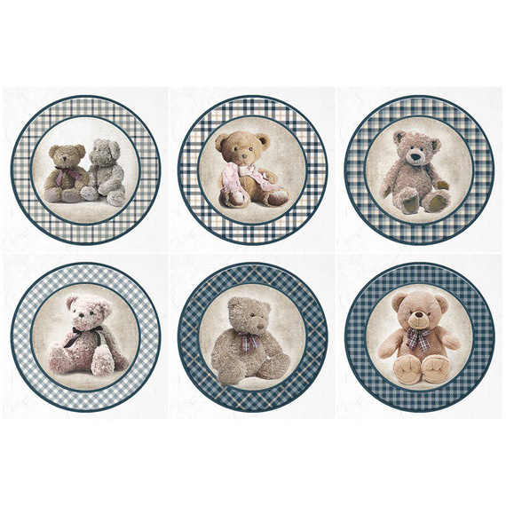 ITD - Reispapier-Set - ITD - RSM047 Spielzeug, Karomuster ,Teddybären, Blau