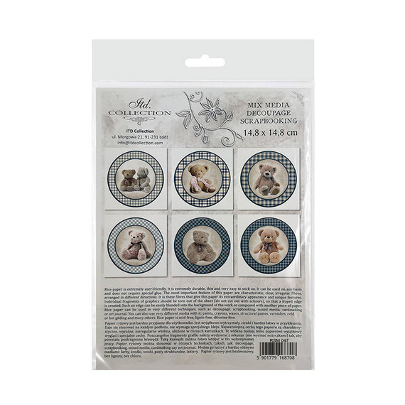 ITD - Reispapier-Set - ITD - RSM047 Spielzeug, Karomuster ,Teddybären, Blau