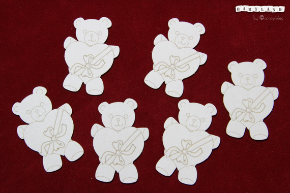 SCRAPINIEC Dekorpappe Die Cut Chipboard Dekoration Ornament, Teddybär Herz 3480
