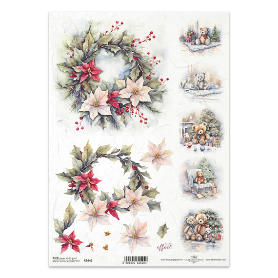 ITD Reispapier Decoupage Bastelpapier Serviettentechnik-R2442 Teddybärgirlanden unter dem Weihnachtsbaum