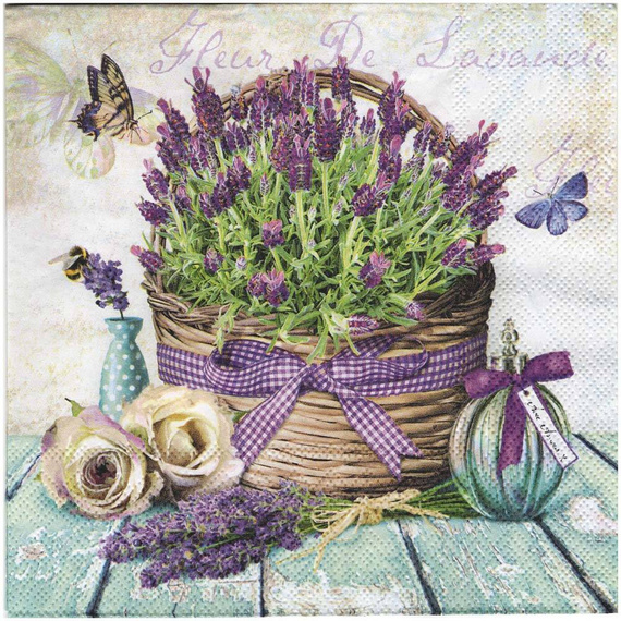 SERVIETTEN 1 Stück Motivservietten Decoupage Napkin 33x33cm - Fleur de Provence Lavendel