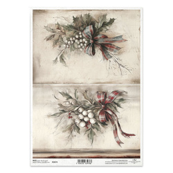 Reispapier für Decoupage A4 - Weihnachtssträuße Eberesche Stechpalme Schleife - R2674 - Itd Collection