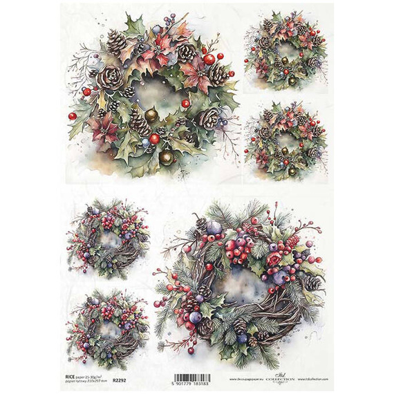 ITD Reispapier Decoupage Bastelpapier Serviettentechnik-R2292 Wintergirlande Kränze