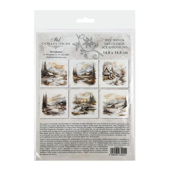 Reispapier-Set - Winterlandschaft, Hütten, Nadelbäume - RSM205 - Itd Collection