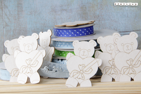 SCRAPINIEC Dekorpappe Die Cut Chipboard Dekoration Ornament, Teddybär Herz 3480