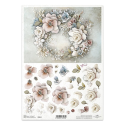 Reispapier Decoupage Bastelpapier für Decoupage A4 R2614 3D Blumengirlande