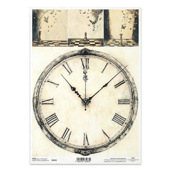 Reispapier für Decoupage A4 - Schachbrettuhr - R2625 - Itd Collection
