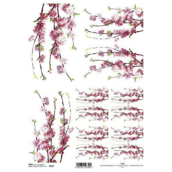 ITD Reispapier Decoupage Bastelpapier Softpapier, R411 Apfelblüte