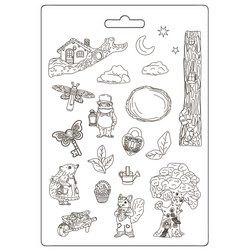 STAMPERIA flexible Gießform aus Kunststoff Form Mold Mould Dekor, Hidden Grove Baumhäuser, Tiere