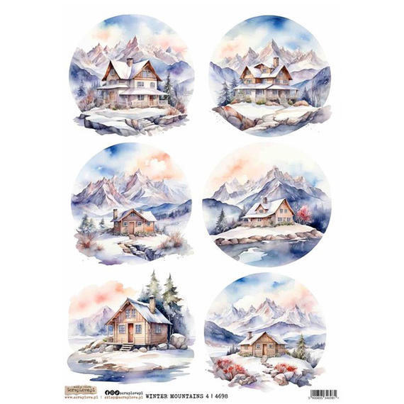 Reispapier A4 - ScrapLove - Winter Mountains 4 - Wintergebirge