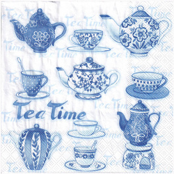 SERVIETTEN 1 Stück Motivservietten Decoupage Napkin 33x33cm, Tea moments blue Teekanne, Tassen