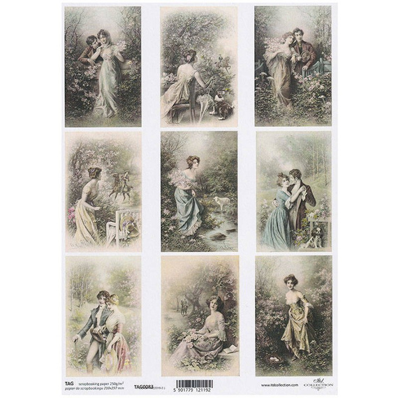 A4-Blatt mit auszuschneidenden Elementen SCRAPBOOKING  - TAG0083 vintage