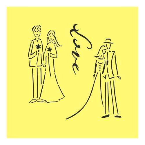 ITD Mixed Media Schablone STENCIL für Decoupage Scrapbooking 16x16, Braut und Bräutigam, Hochzeit ST0237