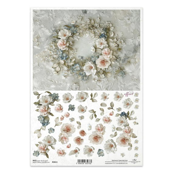 Reispapier Decoupage Bastelpapier für Decoupage A4 R2611 3D Blumengirlande