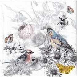 SERVIETTEN 1 Stück Motivservietten Decoupage Napkin 33x33cm - Serena Blumen Vögel