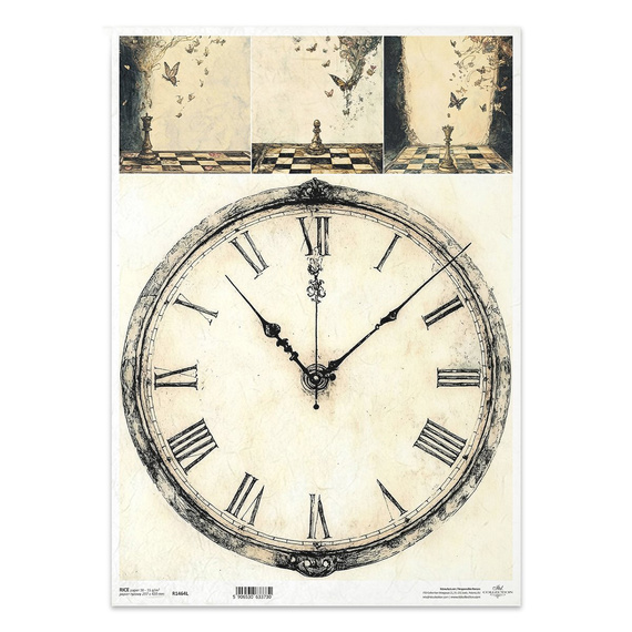 Reispapier für Decoupage A3 - Uhr, Schach, Schmetterlinge - R1464L - Itd Collection