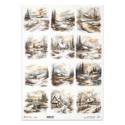 Reispapier für Decoupage A3 - Winteransichten, Häuser, Schnee - R1525L - Itd Collection