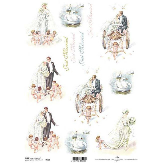 ITD Reispapier Decoupage Bastelpapier Softpapier Serviettentechnik, Hochzeit R656