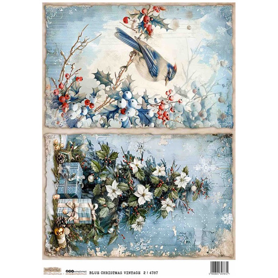 Reispapier A4 - ScrapLove - Christmas Blue Vintage 2 - Weihnachtsblau Retro