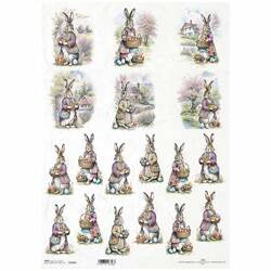 Reispapier für Decoupage A3 ITD-1208L Hasen mit Ostereiern