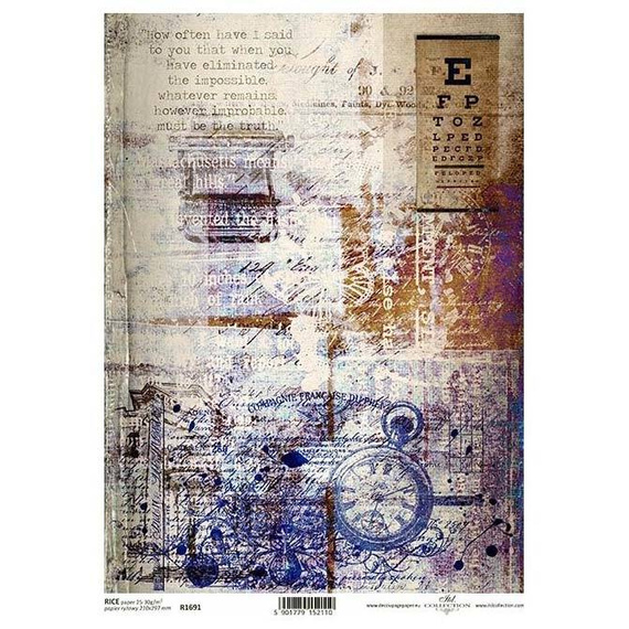 ITD Reispapier Decoupage Bastelpapier Softpapier Serviettentechnik, Uhr R1691